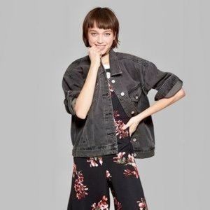 Wild Fable Woman's Sz L Black Washed Charcoal Colored Jean Denim Jacket